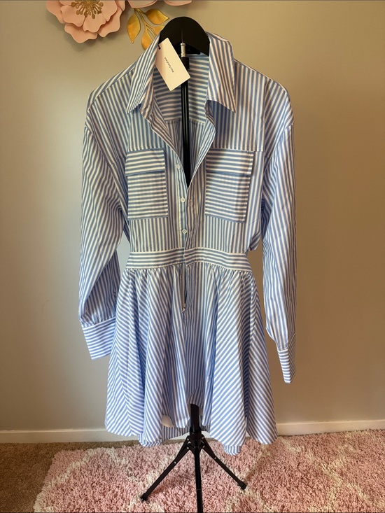 o.p.t Dresses & Skirts - Striped Blue and White Shirt Dress - Women's Casual Collared Dress